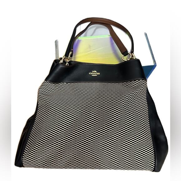 Like new COACH Lexy Legacy Jacquard Shoulder Bag in Black Smoke MSRP $378 - Picture 2 of 13